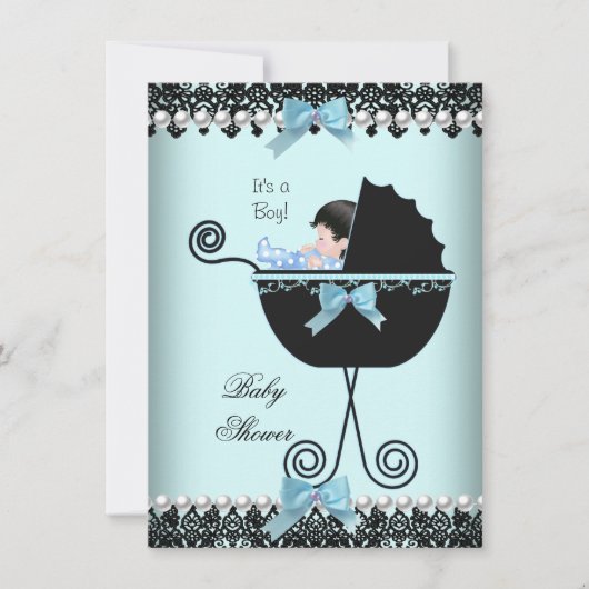 Baby shower Baby Boy Blue Blauwgroen Black Lace 2 Kaart (Voorkant)