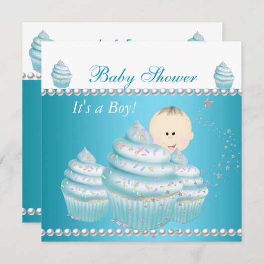 Baby shower Baby Boy Blue Cupcake Sprinkle Kaart (Voorkant / Achterkant)