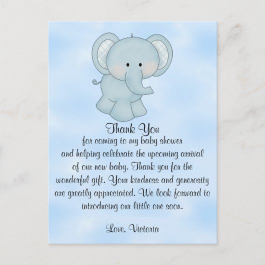 Baby shower Baby Boy Blue Elephant Briefkaart (Voorkant)