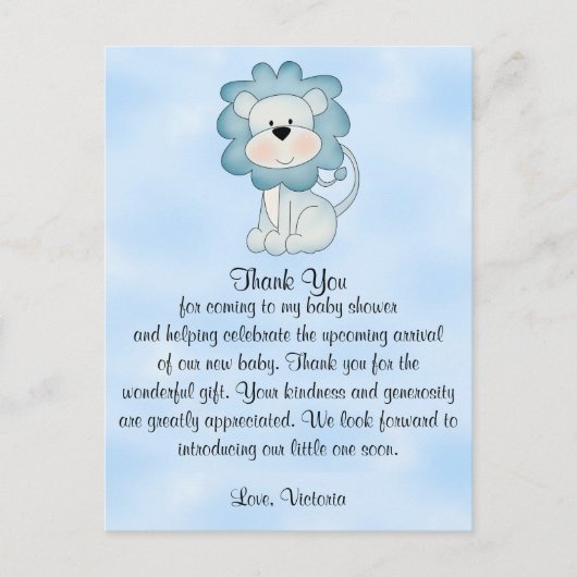 Baby shower Baby Boy Blue Lion Briefkaart (Voorkant)