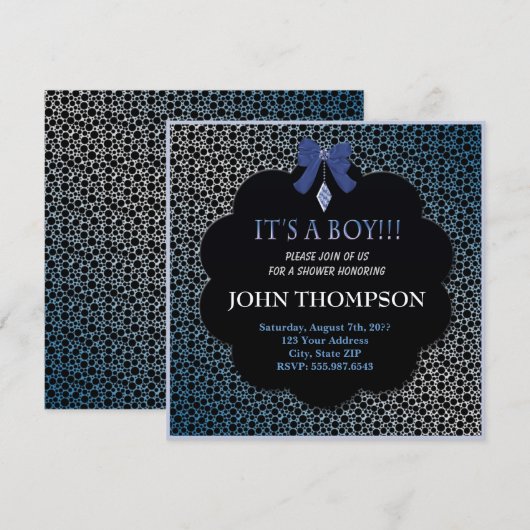 Baby shower Baby BOY Blue Ribbon Decoration Card Kaart (Voorkant / Achterkant)