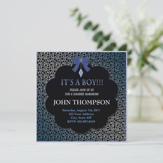 Baby shower Baby BOY Blue Ribbon Decoration Card Kaart (Staand voorkant)