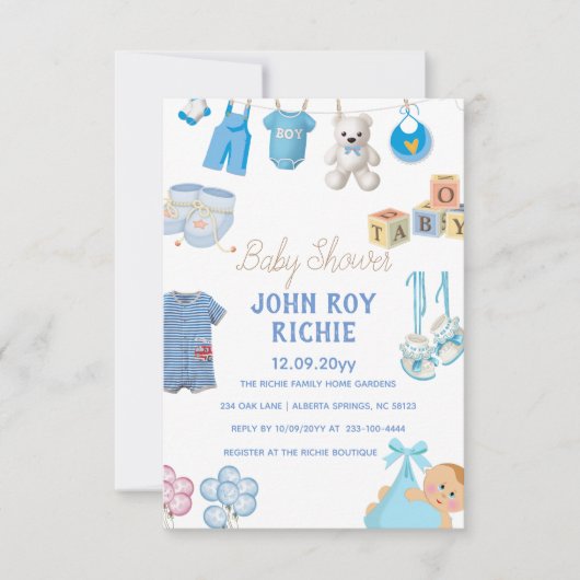 Baby Shower | Baby Boy Blue RSVP Kaartje (Voorkant)
