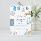 Baby Shower | Baby Boy Blue RSVP Kaartje (Staand voorkant)