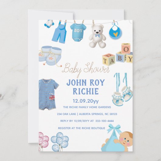 Baby Shower | Baby Boy Blue Save The Date (Voorkant)