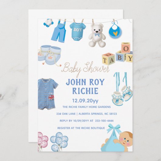 Baby Shower | Baby Boy Blue Save The Date (Voorkant / Achterkant)
