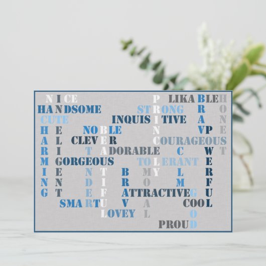 baby shower Baby BOY Crossword Invitation Card Kaart (Staand voorkant)