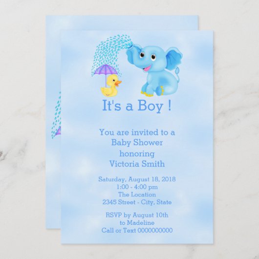 Baby shower Baby Boy Elephant Kaart (Voorkant / Achterkant)