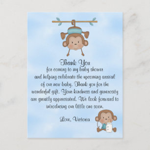 Baby shower Baby Boy Monkey Briefkaart