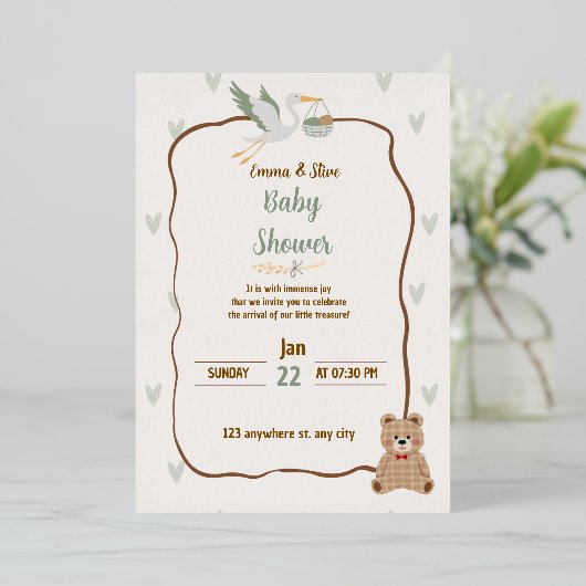 Baby shower - baby boy or gris Invitation Folie Uitnodiging (Staand Voorkant)