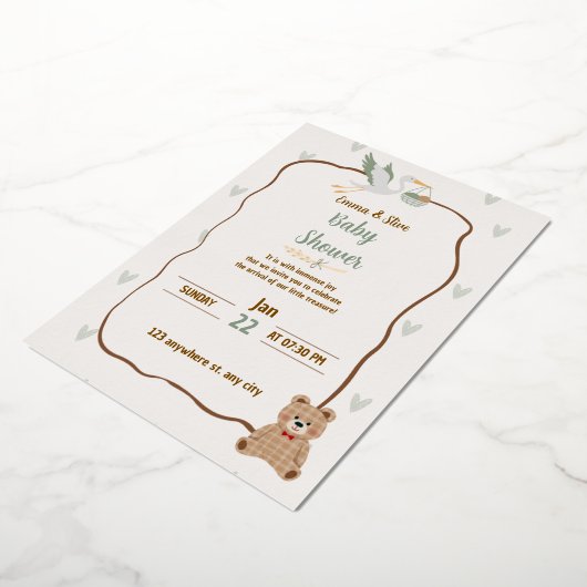 Baby shower - baby boy or gris Invitation Folie Uitnodiging (Gedraaid)