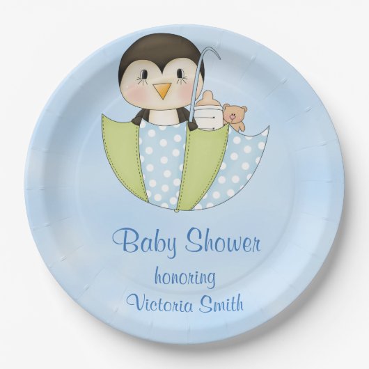 baby shower Baby Boy Penguin Papieren Bordje (Voorkant)