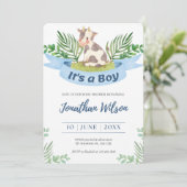 Baby shower Baby Boy Schattigee Koe Uitnodiging (Staand voorkant)