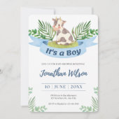 Baby shower Baby Boy Schattigee Koe Uitnodiging (Voorkant)