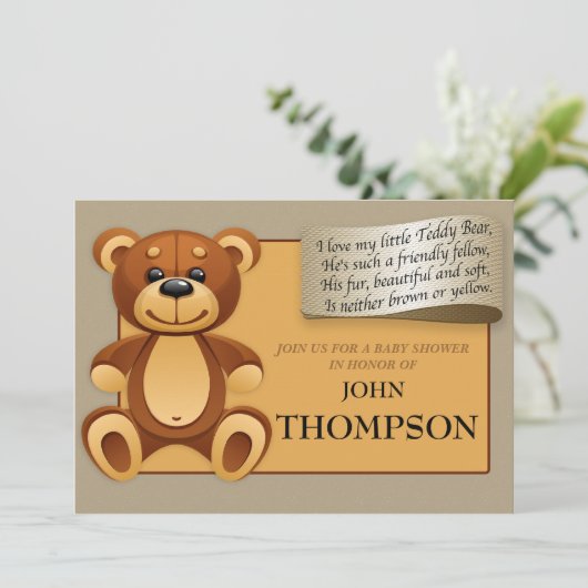 baby shower Baby BOY Teddy Bear Invitation Card Kaart (Staand voorkant)
