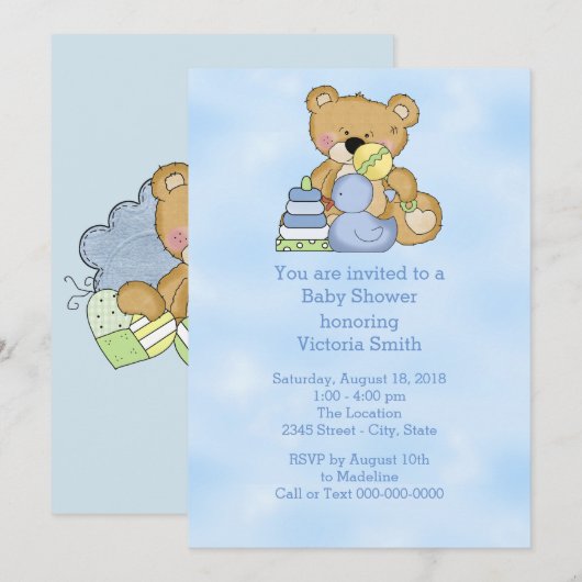baby shower Baby Boy Teddy Bear Kaart (Voorkant / Achterkant)