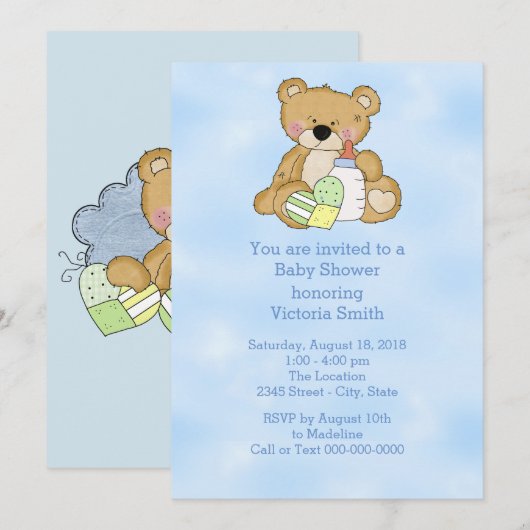 Baby shower Baby Boy Teddy Bear Kaart (Voorkant / Achterkant)