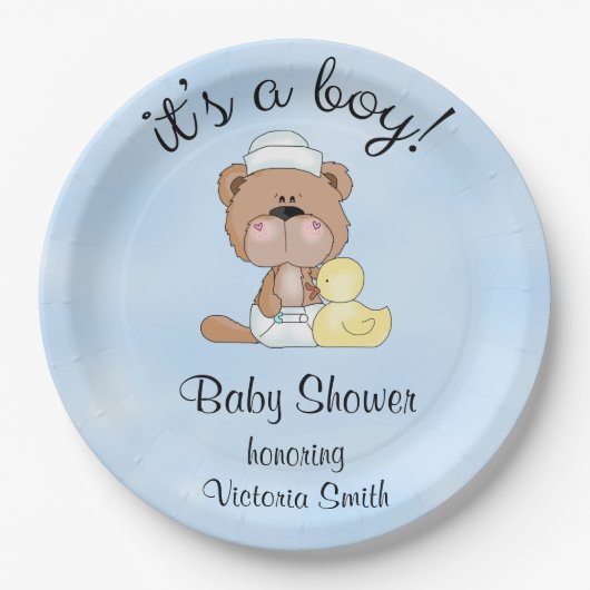 baby shower Baby Boy Teddy Bear Papieren Bordje (Voorkant)