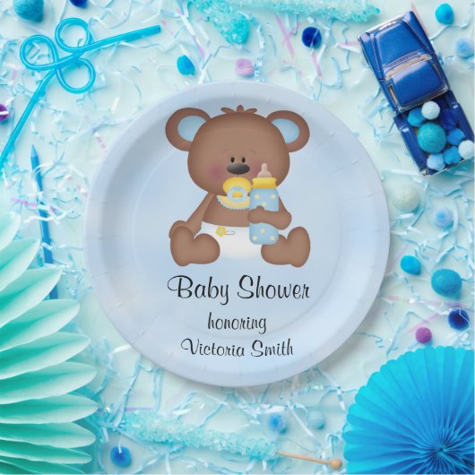 baby shower Baby Boy Teddy Bear Papieren Bordje (Feest)