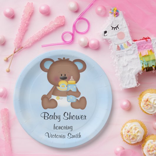 baby shower Baby Boy Teddy Bear Papieren Bordje (Feest)