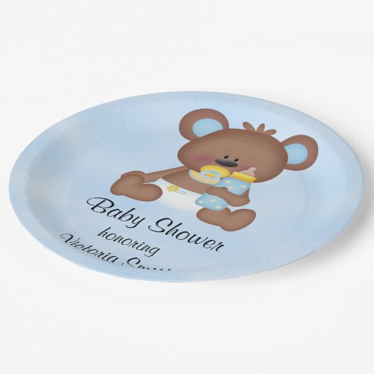 baby shower Baby Boy Teddy Bear Papieren Bordje (Gekanteld)