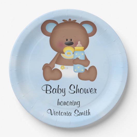 baby shower Baby Boy Teddy Bear Papieren Bordje (Voorkant)