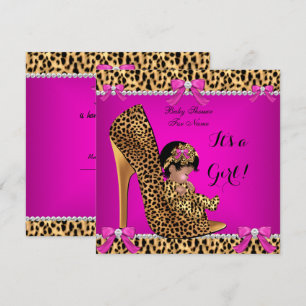 Baby shower Baby Cute Girl Leopard Hot Pink C Kaart