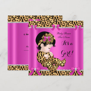 Baby shower Baby Cute Girl Leopard Hot Pink Gold B Kaart
