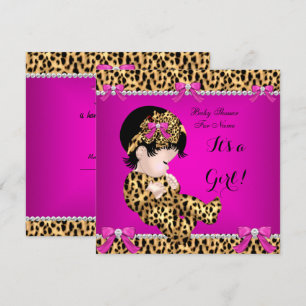Baby shower Baby Cute Girl Leopard Hot Pink Gold E Kaart