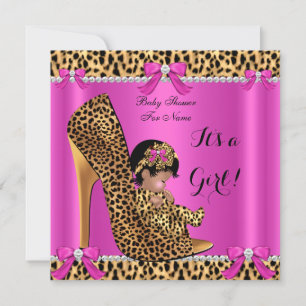 Baby shower Baby Cute Girl Leopard Hot Pink Shoe A Kaart