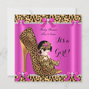 Baby shower Baby Cute Girl Leopard Hot Pink Shoe B Kaart