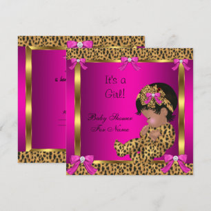 Baby shower Baby Cute Girl Leopard Pink Gold 2 Kaart