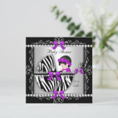 Baby shower Baby Cute Girl Zebra Pram Silver Kaart (Staand voorkant)