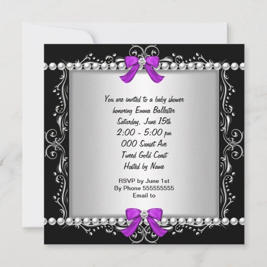 Baby shower Baby Cute Girl Zebra Pram Silver Kaart (Achterkant)