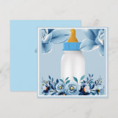 Baby shower - Baby Fles- Flowers Bedankkaart (Voorkant / Achterkant)