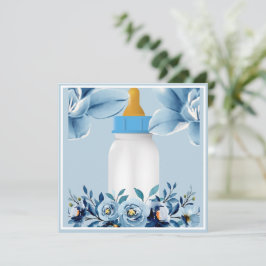 Baby shower - Baby Fles- Flowers Bedankkaart