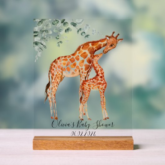 Baby shower baby giraffe acryl bord (Neutraal)