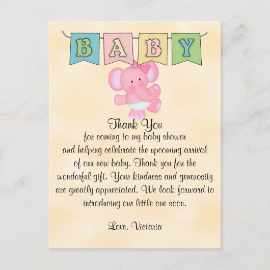Baby shower Baby Girl Elephant Briefkaart (Voorkant)