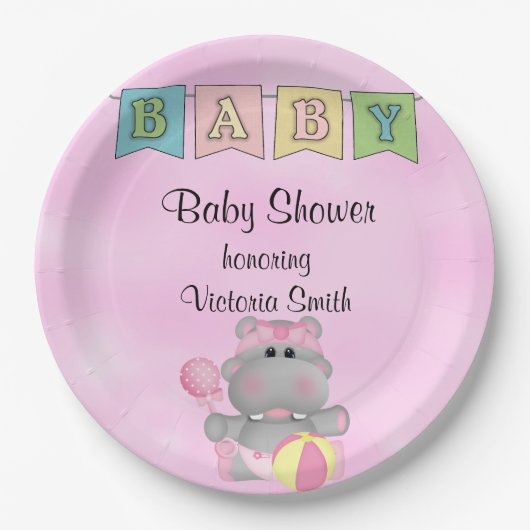 baby shower Baby Girl Hippo Papieren Bordje (Voorkant)
