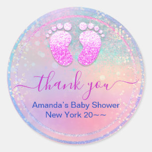 Baby shower Baby Girl Holographic Pink Feet Ronde Sticker