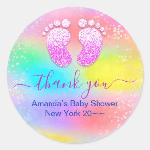 Baby shower Baby Girl Holographic Unicorn Feet Ronde Sticker