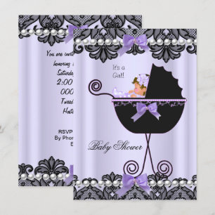 Baby shower Baby Girl Lavender Paars Black Lace Kaart