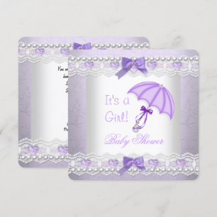Baby shower Baby Girl Lavender White Umbrella Kaart