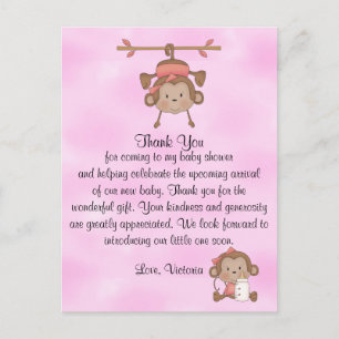 Baby shower Baby Girl Monkey Briefkaart