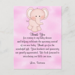 Baby shower Baby Girl Pink Elephant Briefkaart