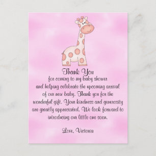 Baby shower Baby Girl Pink Giraffe Briefkaart