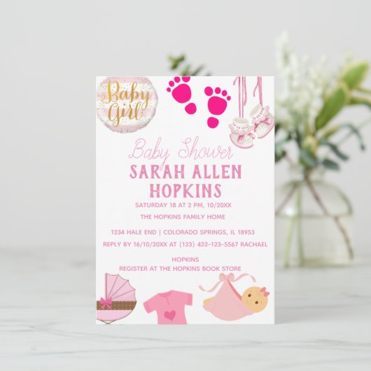 Baby Shower | Baby Girl Pink Modern Save The Date (Staand voorkant)