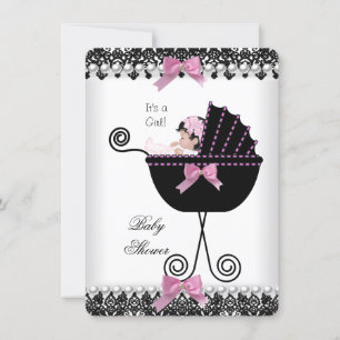Baby shower Baby Girl Pink White Lace Kaart