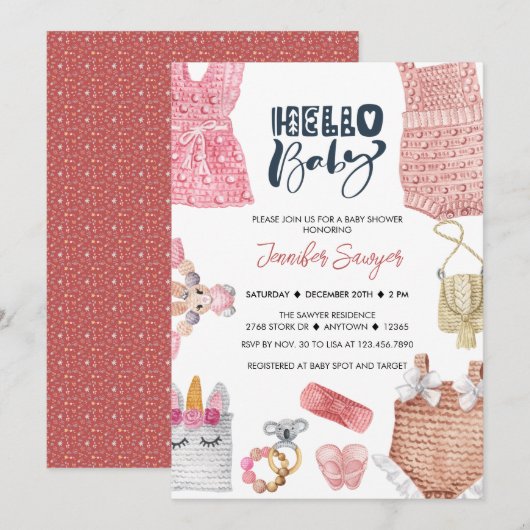 Baby shower Baby Girl Shower Invitations Kaart (Voorkant / Achterkant)