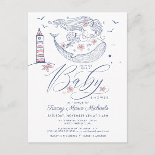 BABY SHOWER   Baby Girl Whale Mermaid Beach Briefkaart